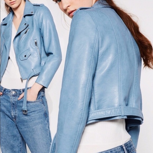 faux leather jacket blue